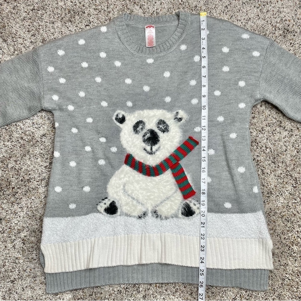 Holiday Time Grey White Polka Dot Polar Bear Snow Christmas Ugly Sweater Medium - Picture 9 of 9